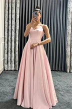 Long A-line Spaghetti Straps V-Neck Sleeveless Prom Dresses with Pockets by BIZTUNNEL
