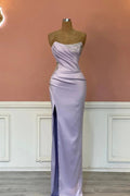 Split Front Strapless Mermaid Draped Long Prom Dress by BIZTUNNEL