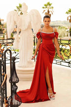Ravishing Violet Mermaid Prom Gown with Off-The-Shoulder Beadings and Ruffles by BIZTUNNEL