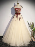 Vintage Tulle A Line Long Prom Dress Spaghetti Straps Evening Dress Ball Gown Y7662 by simplepromdress