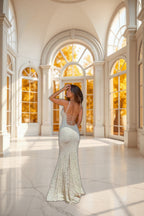 Suninheart Elegant Lace Mermaid Maxi Dress Spaghetti Strap Backless Evening Gown with  for Wedding Party Beach Vacation