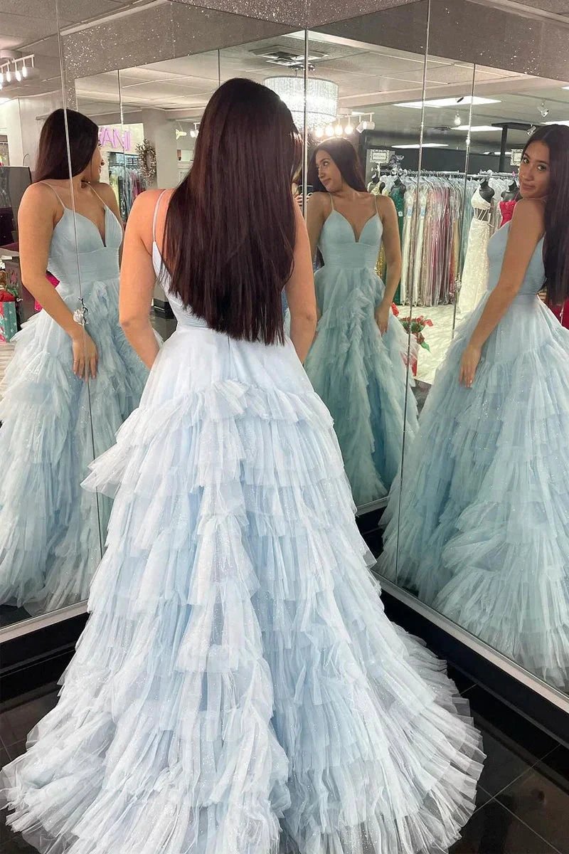 Alianna |A-Line Spaghetti Straps Tiered Tulle Prom Dress by KissProm