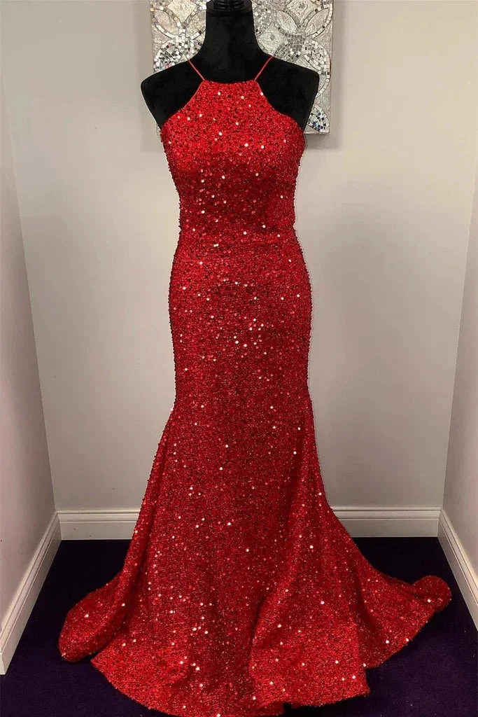 Backless Mermaid Burgundy Sequins Long Prom Dress, Mermaid Burgundy Formal Dress, Burgundy Evening Dress Y350 by simplepromdress