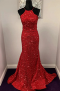 Backless Mermaid Burgundy Sequins Long Prom Dress, Mermaid Burgundy Formal Dress, Burgundy Evening Dress Y350 by simplepromdress