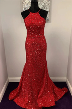 Backless Mermaid Burgundy Sequins Long Prom Dress, Mermaid Burgundy Formal Dress, Burgundy Evening Dress Y350 by simplepromdress