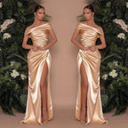 Off The Shoulder Charmeuse Prom Dress Split Ruffle Mermaid by BIZTUNNEL