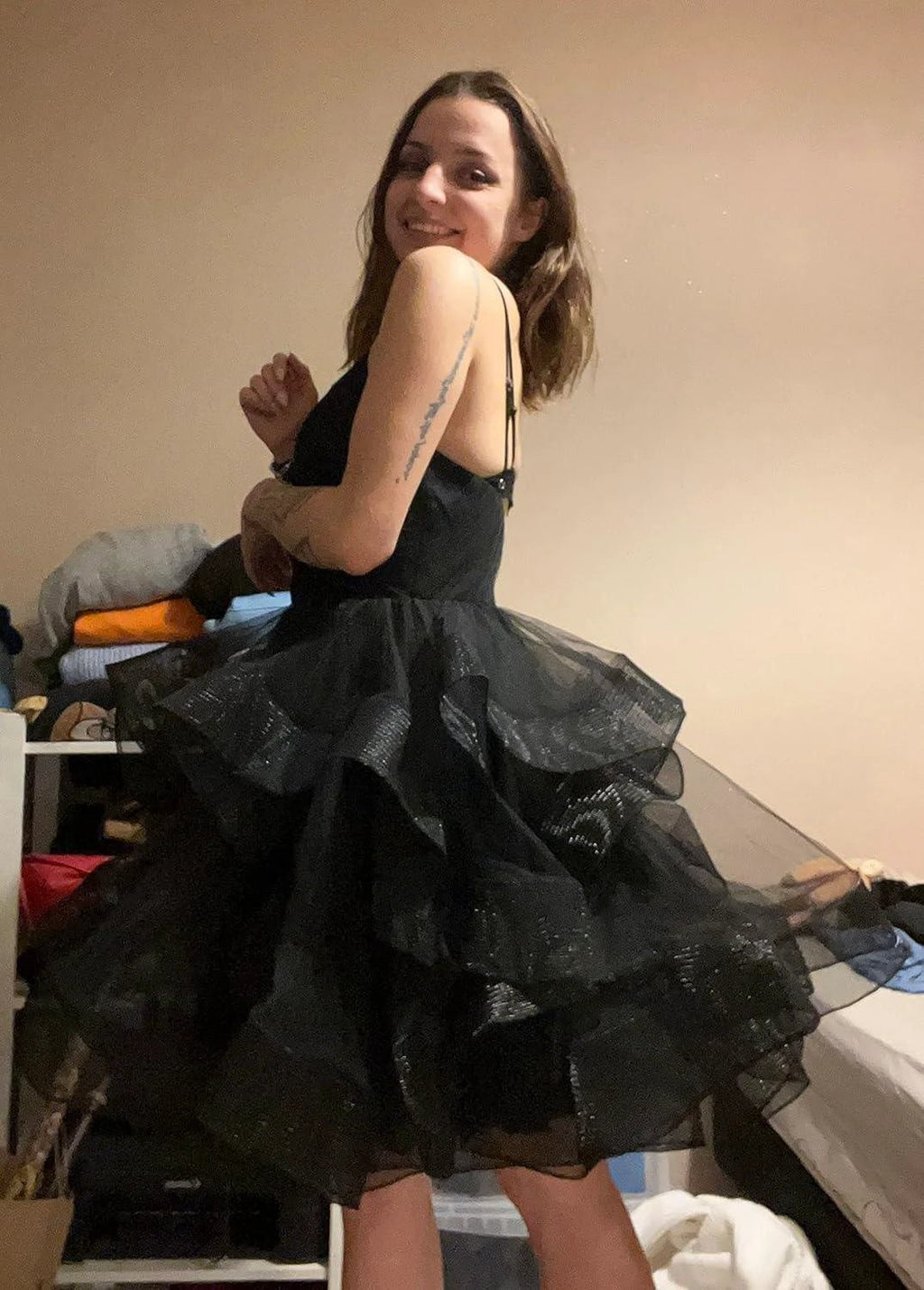 Puffy Ruffle Short Homecoming Dress Tull Tutu Prom Dress V Neck Formal Party Gown by Sunnderly