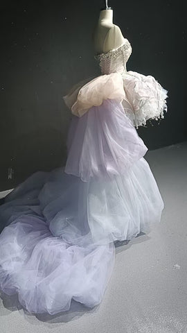 Starry veil feather crystal embellished flower bud dress