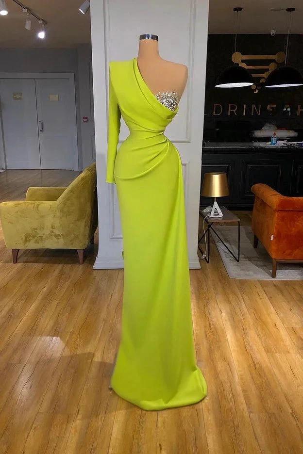 One Shoulder Mermaid Sequins Prom Dress With Long Sleeve by BIZTUNNEL