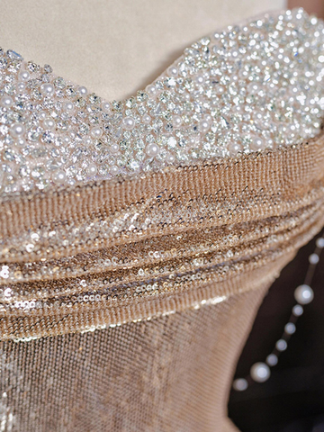 Vestido de noche con escote corazón y lentejuelas de sirena brillante Y7612