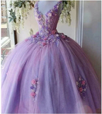 Princess Tulle Long Prom Dress with Flower,Ball Gowns Quinceanera Dresses Y4372 by simplepromdress