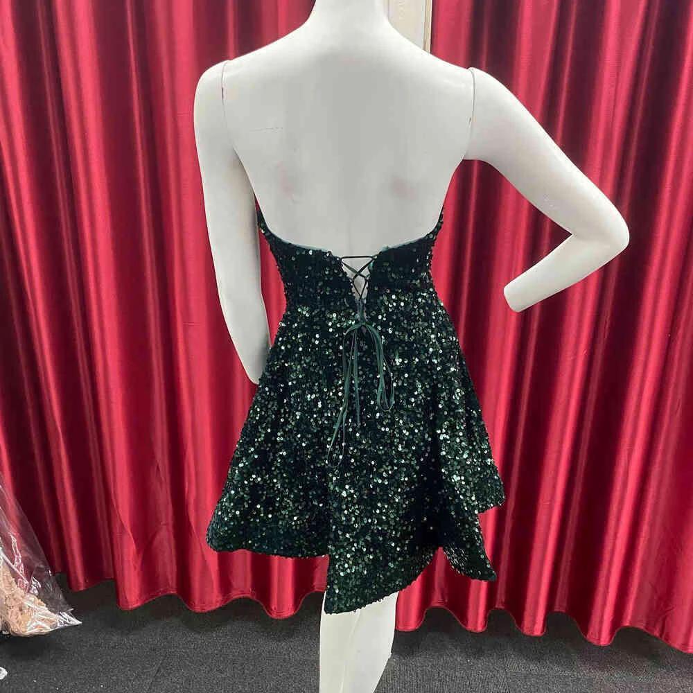 Sweetheart Dark Green Sequins A-Line Homecoming Dress Y1409 by simplepromdress