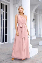 Ladies Chiffon One Shoulder Bridesmaid Evening Dress Wedding Party Evening Dress 28133 by numbersea