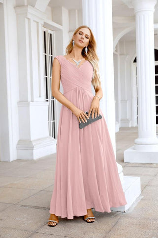 Ladies Chiffon V Neck Sleeveless Floor Length Bridesmaid Evening Dress Wedding Party Evening Dress 28126