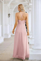 Ladies Chiffon Spaghetti Strap V Neck Front Slit Floor Length Bridesmaid Evening Dress Prom Party Wedding Evening Dress 28116 by numbersea