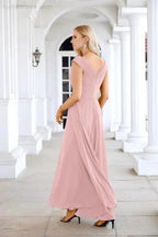 Ladies Chiffon V Neck Sleeveless Floor Length Bridesmaid Evening Dress Wedding Party Evening Dress 28126 by numbersea