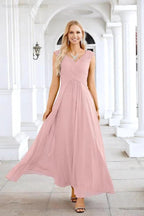 Ladies Chiffon V Neck Sleeveless Floor Length Bridesmaid Evening Dress Wedding Party Evening Dress 28126 by numbersea