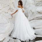 Simple A-Line Bohemian Bridal Dresses Women's Sexy Off Shoulder White Pleated Tulle Beach Formal Prom Party Fashion 2023 Wedding by payinti