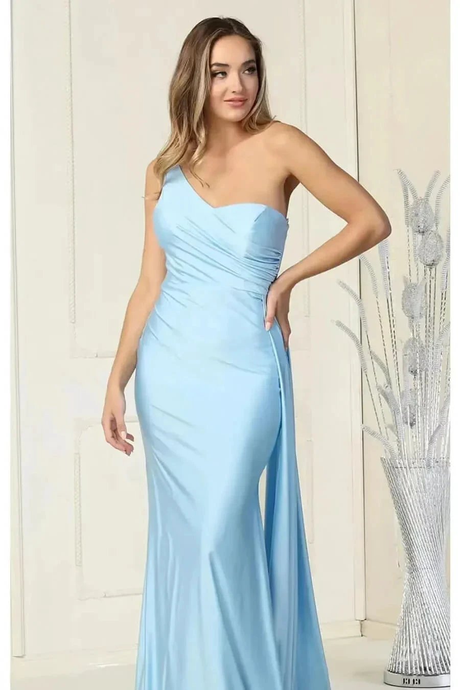 Elegant Mermaid Long One Shoulder Evening Dress with Ruffles by BIZTUNNEL