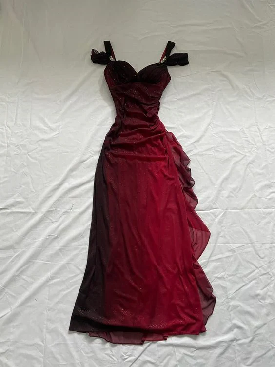Shiny Ombre Red Chiffon Long Prom Dress Evening Dress Y7489 Hover Image