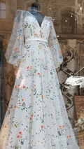 French Elegant Floral Chiffon Long Sleeve Bridal Dress ,V Neck Wedding Dress Y2065 by simplepromdress