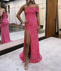 Glitter Mermaid One Shoulder Pink Long Prom Dress With Slit by KissProm