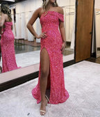 Glitter Mermaid One Shoulder Pink Long Prom Dress With Slit by KissProm