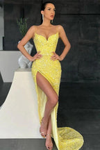 Spaghetti-Straps Sequins Mermaid Sweetheart Prom Dress with Slit by BIZTUNNEL