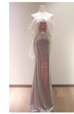 Charmantes Pailletten-Meerjungfrau-Abendkleid, glänzend, lang, Ballkleid Y7687