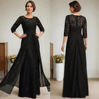 A-Line Scoop Illusion Floor-Length Lace Chiffon Mother Of the Bride Dress With Beading Ruffles by Dreamylily
