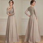 A-line V-Neck Floor-Length Lace Chiffon Mother of the Bride Dress With Sequins by Dreamylily