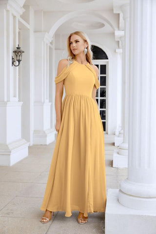 Ladies Chiffon Off Shoulder Swing Sleeve Front Slit Bridesmaid Evening Dress Wedding Party Evening Dress 28117