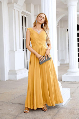 Ladies Chiffon V Neck Sleeveless Floor Length Bridesmaid Evening Dress Wedding Party Evening Dress 28126