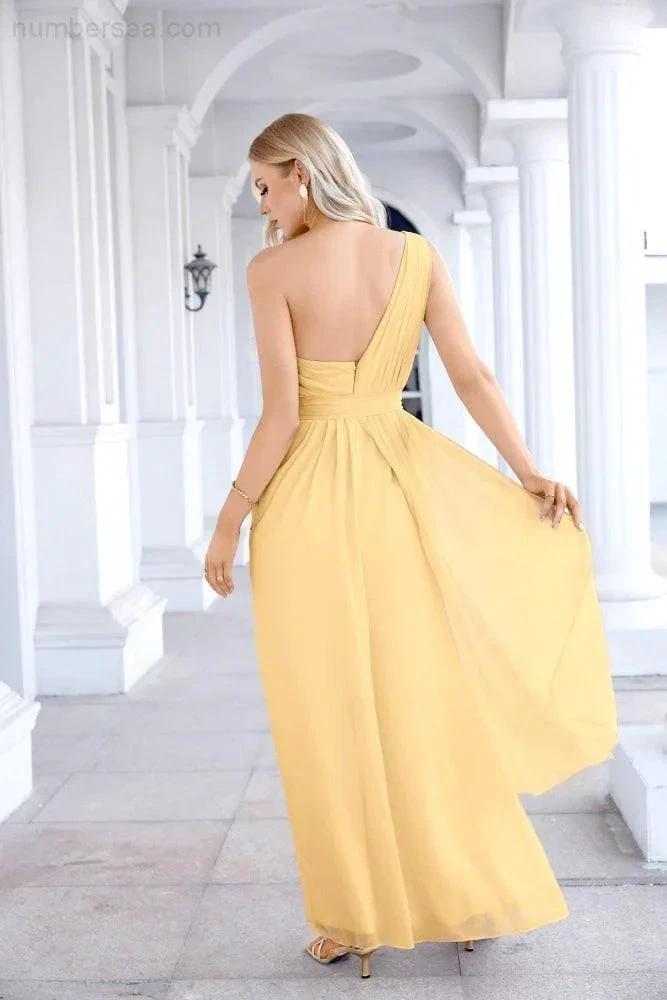 Ladies Chiffon One Shoulder Bridesmaid Evening Dress Wedding Party Evening Dress 28133 by numbersea