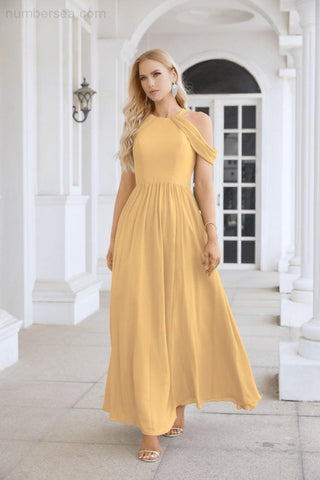 Ladies Chiffon Off Shoulder Swing Sleeve Front Slit Bridesmaid Evening Dress Wedding Party Evening Dress 28117