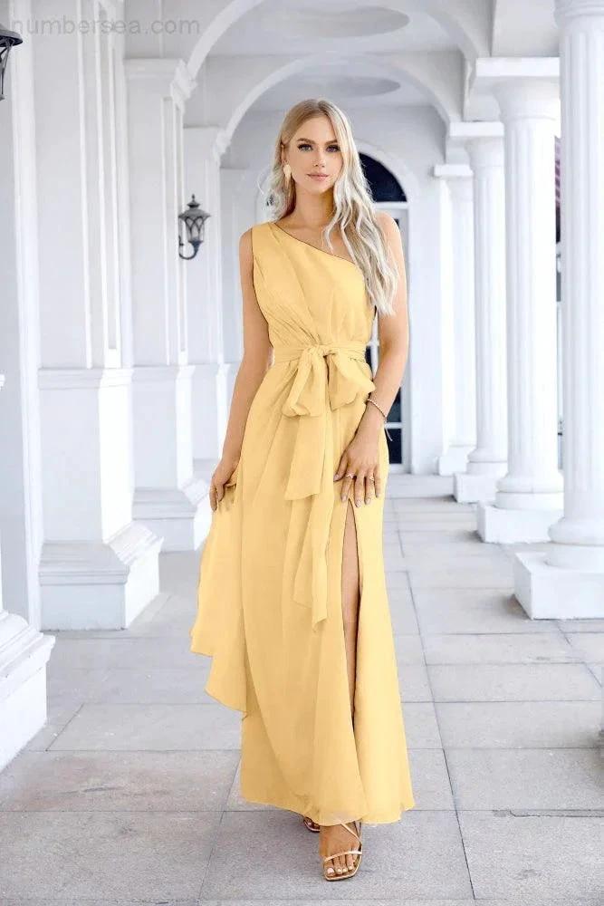 Ladies Chiffon One Shoulder Bridesmaid Evening Dress Wedding Party Evening Dress 28133 by numbersea