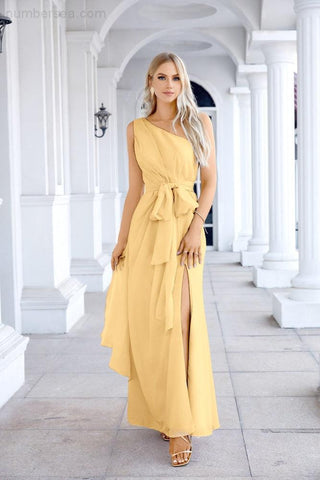Ladies Chiffon One Shoulder Bridesmaid Evening Dress Wedding Party Evening Dress 28133
