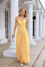 Ladies Chiffon Spaghetti Strap V Neck Front Slit Floor Length Bridesmaid Evening Dress Prom Party Wedding Evening Dress 28116 by numbersea