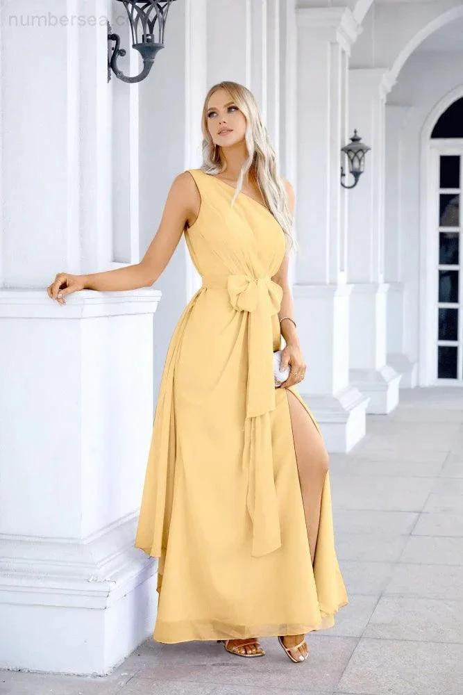 Ladies Chiffon One Shoulder Bridesmaid Evening Dress Wedding Party Evening Dress 28133 by numbersea