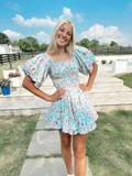 Puff Sleeve Floral Dress Chic Floral Homecoming Dress Y2753 by simplepromdress