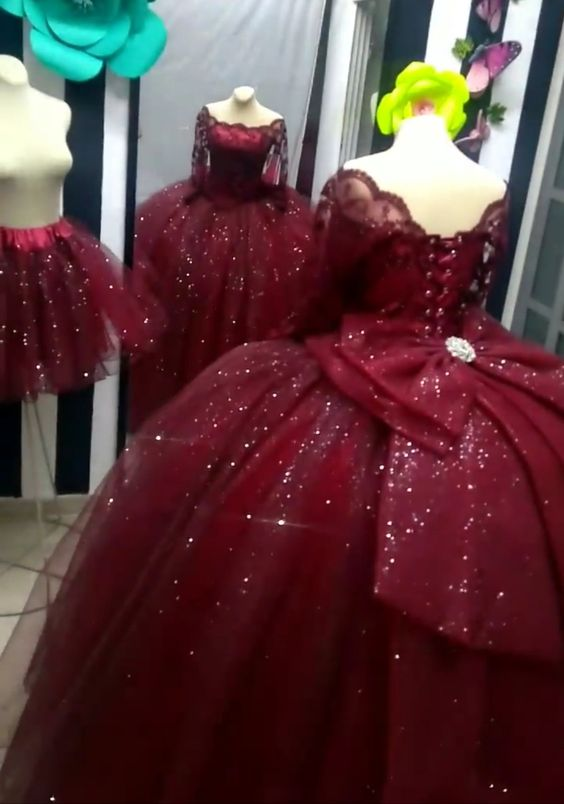 Burgundy Ball Gowns Off the Shoulder Prom Dresses Quinceanera Dresses Y6953 Main Image
