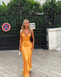 Charming Orange V Neck Mermaid Prom Dress Orange Evening Dress Y7233 by simplepromdress