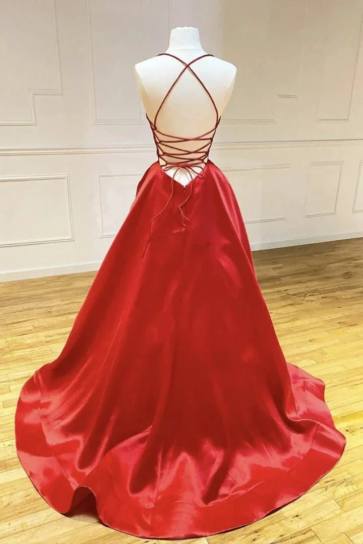 Red Satin Long Prom Dress Backless Formal Custom Simple Evening Dress Y764 by simplepromdress