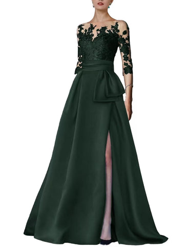 Waist tied bow and slit style evening gown