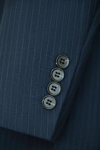 Double-Breasted Pinstripe Navy Wool Suit | Tailored Formal Groom & Business Suit by 男装