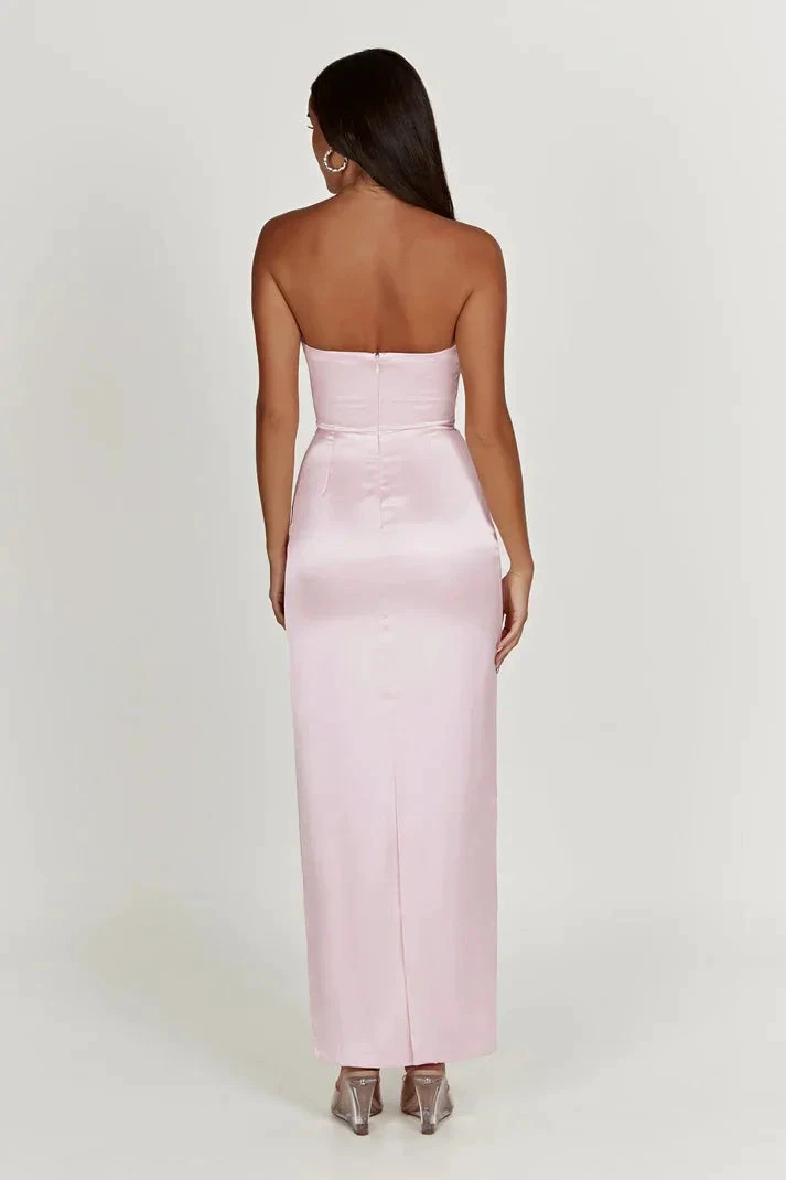Pink Strapless Satin Long Prom Dress Evening Gown Y7790 by simplepromdress