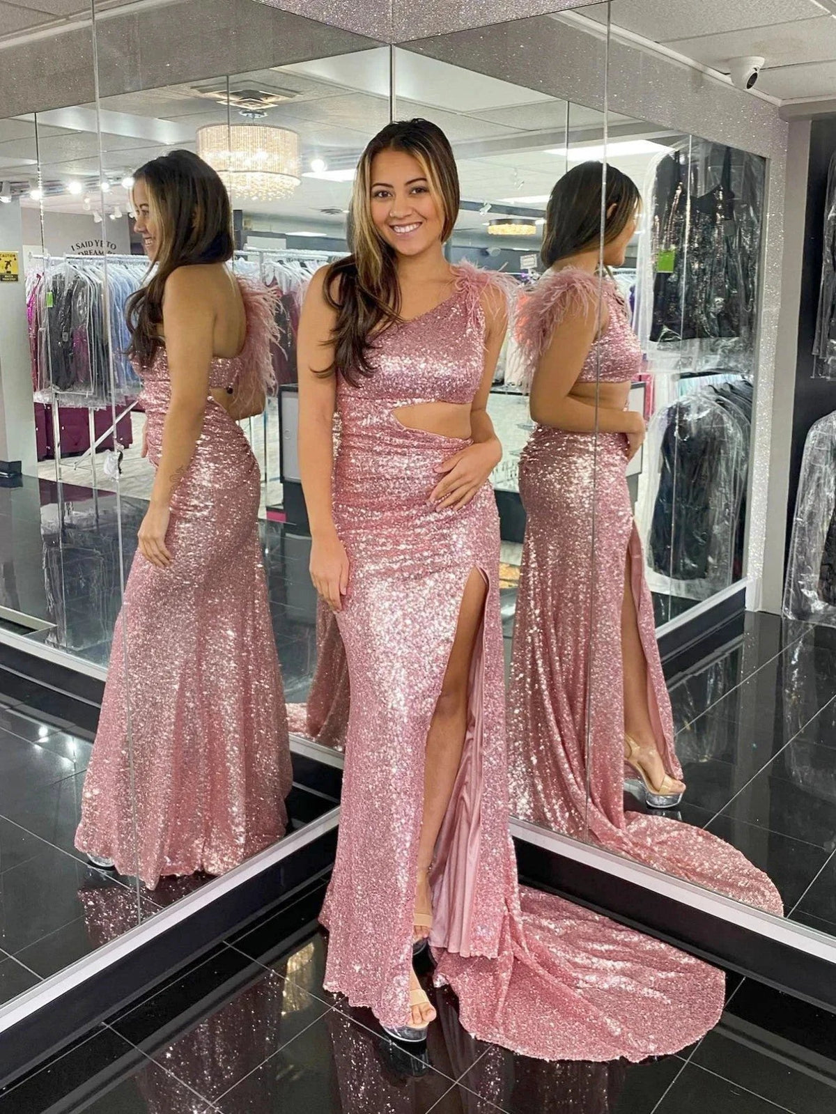 One Shoulder Sparkly Unique Black Mermaid Prom Dress by KissProm