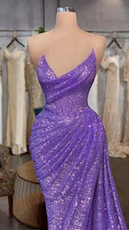 Light Purple Sequins Long Prom Dress Removable Sleeve,Charming Evening Dress Y711 by simplepromdress