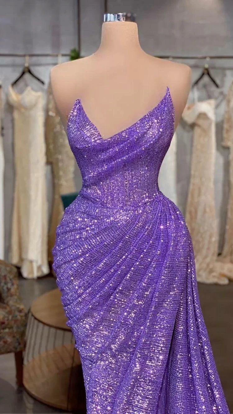 Light Purple Sequins Long Prom Dress Removable Sleeve,Charming Evening Dress Y711 by simplepromdress