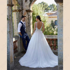 Sleeveless Wedding Dress For Women Tulle V-Neck Bridal Gown Illusion Backles A-line Vestido De Noiva Spaghetti Straps by payinti